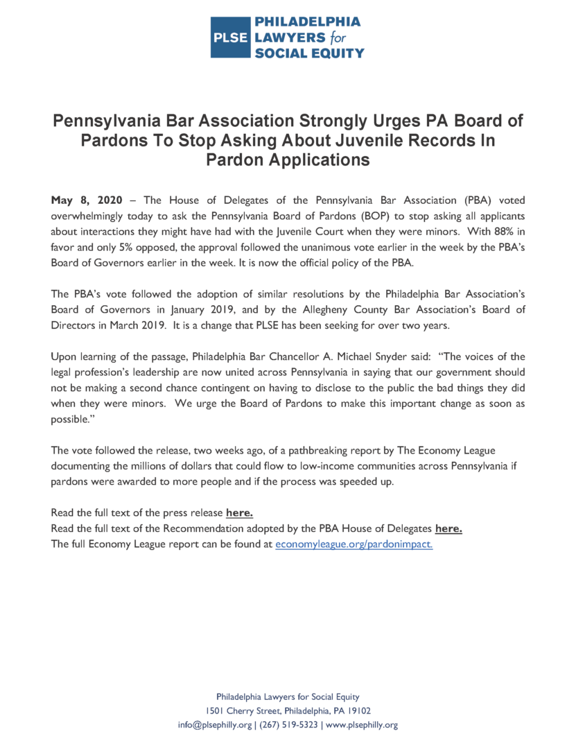 PA Bar Association Calls For Pardon Reform — Philadelphia Lawyers for